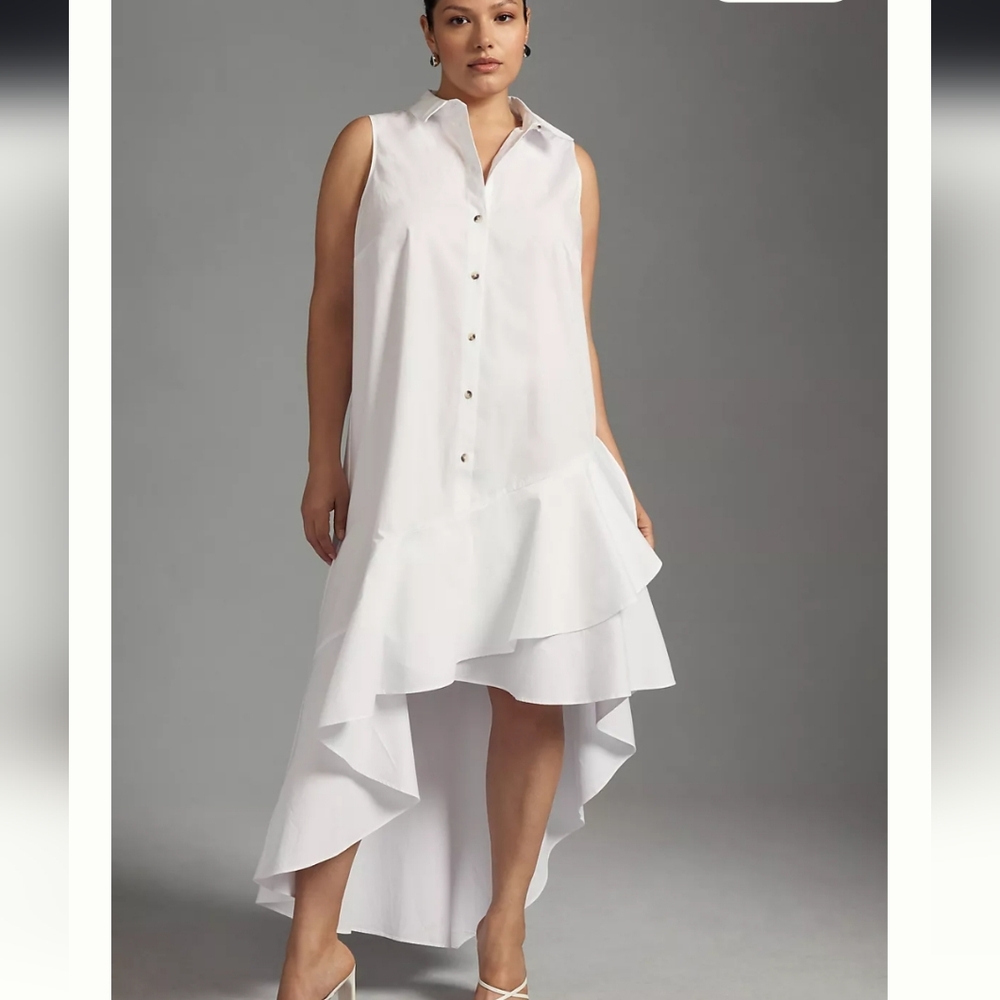 Maeve Anthropologie Sleeveless Buttondown Asymmetrical Ruffle-Hem Dress